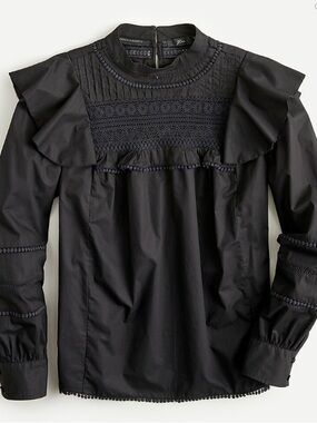 JCrew Black Crocheted Lace Ruffle Top